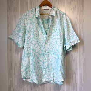 Tommy Bahama Relax Island Modern Linen Shirt Size XL Teal Abstract